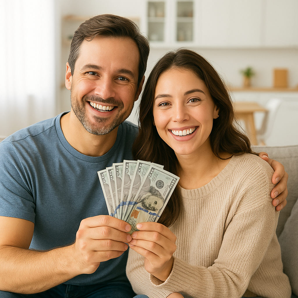 Young man celebrating loan approval